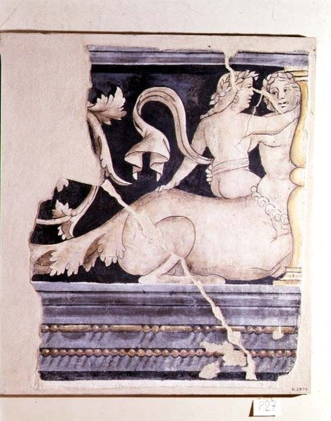 Bir centaur ve bir kadın figürünü betimleyen bir fresk parçası by Lorenzo Leonbruno