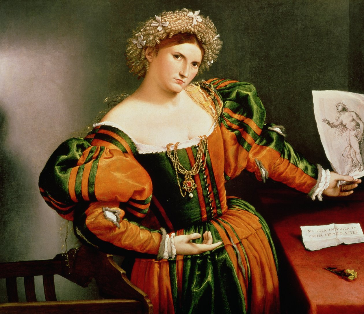 Lucretia Çizimli Bir Kadın, c.1530-33 (ahşaptan tuval üzerine yağlı boya) by Lorenzo Lotto