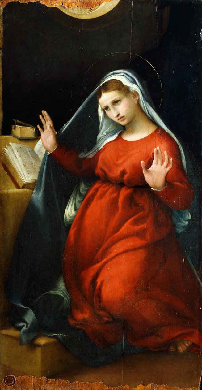 Meryem Ana'ya Müjde, yaklaşık 1525, Lorenzo Lotto (1480 ca-1556), panel üzerine yağlı boya, 82,5x42 cm by Lorenzo Lotto