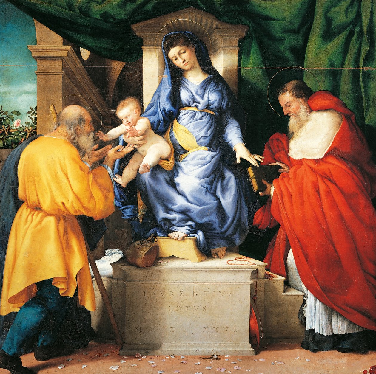 Aziz Giuseppe ve Jerome ile tahtta oturan Madonna ve Çocuk, San Francesco al Monte Altarpiece