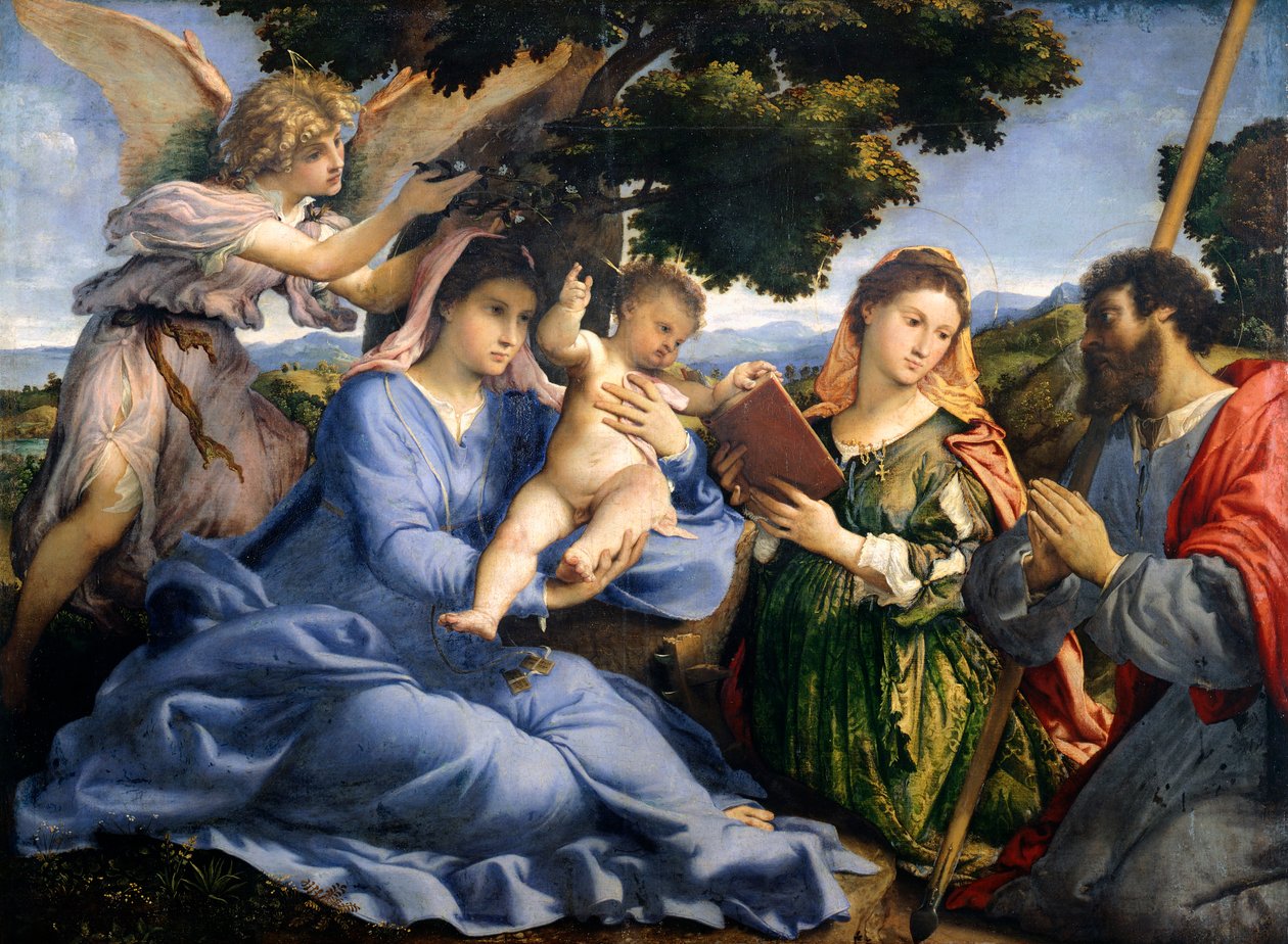 Madonna ve Çocuk, İskenderiyeli Aziz Catherine ile Thomas arasında, Lorenzo Lotto (1480 ca-1556), tuval üzerine yağlı boya by Lorenzo Lotto