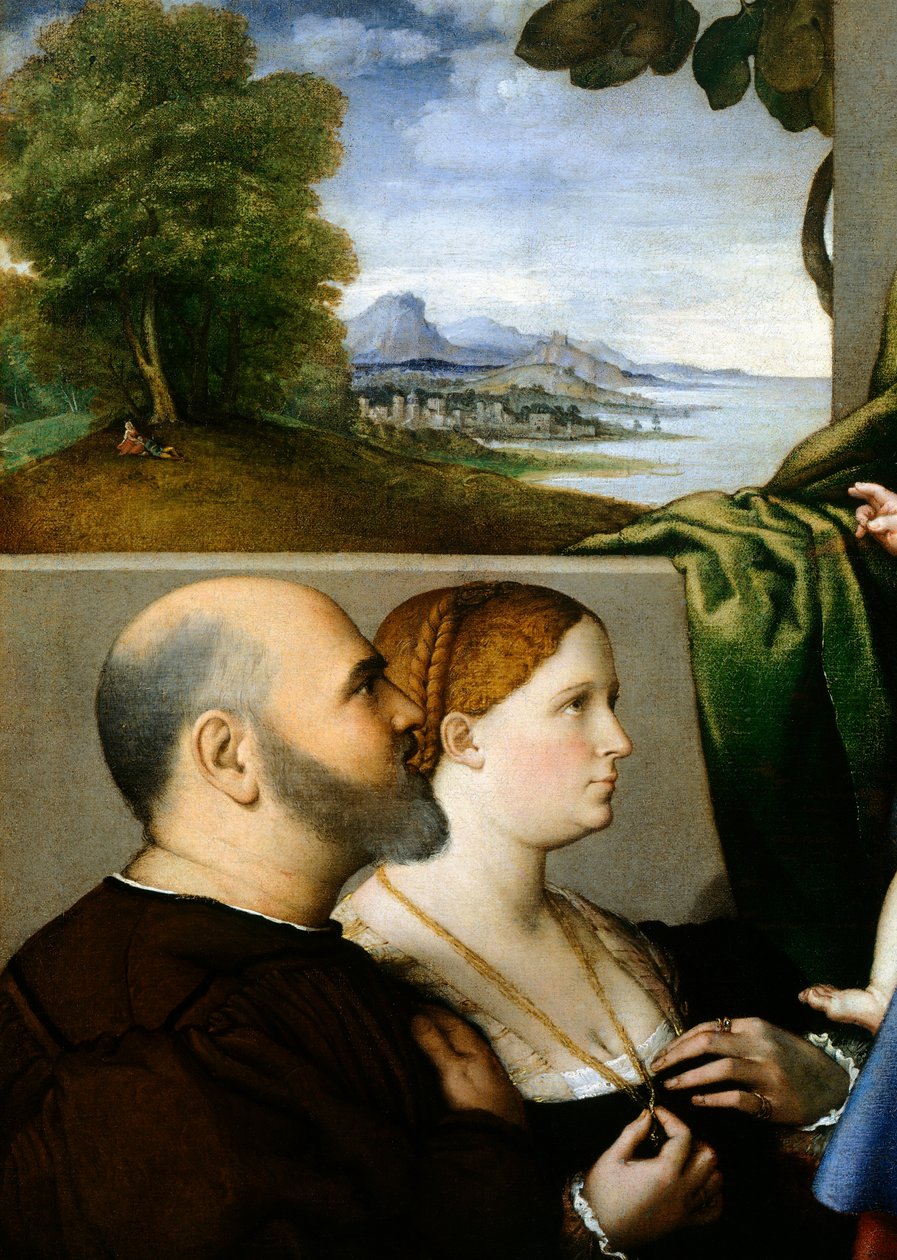 Madonna ve İki Donörlü Çocuk, Lorenzo Lotto (1480 ca-1556), tuval üzerine yağlıboya, 857x1155 cm, detay by Lorenzo Lotto