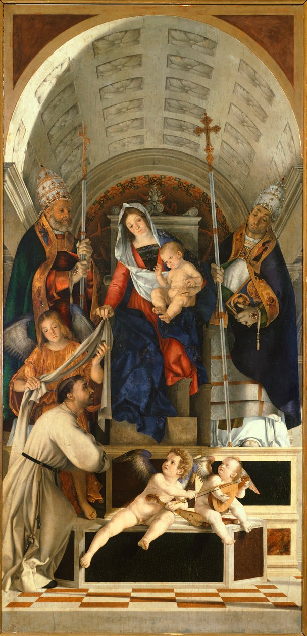 Çocuk ve Azizler Dominic, Gregory ve Urban ile Madonna, Recanati