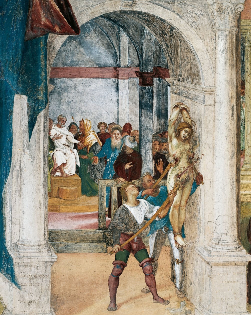 Aziz Barbara Şehitliği, Christ-Vine'dan detay ve Aziz Barbara Efsanesi, Lorenzo Lotto (yaklaşık 1480 - 1556), fresk, detay, Villa Suardi, Capella Suardi, Trescore Balneario by Lorenzo Lotto