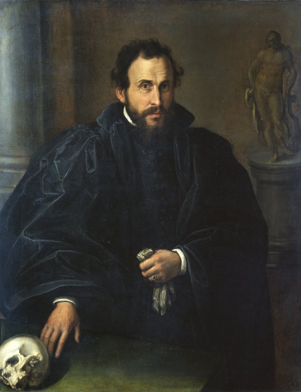 Kafatası Olan Bir Adamın Portresi, c.1545 by Lorenzo Lotto