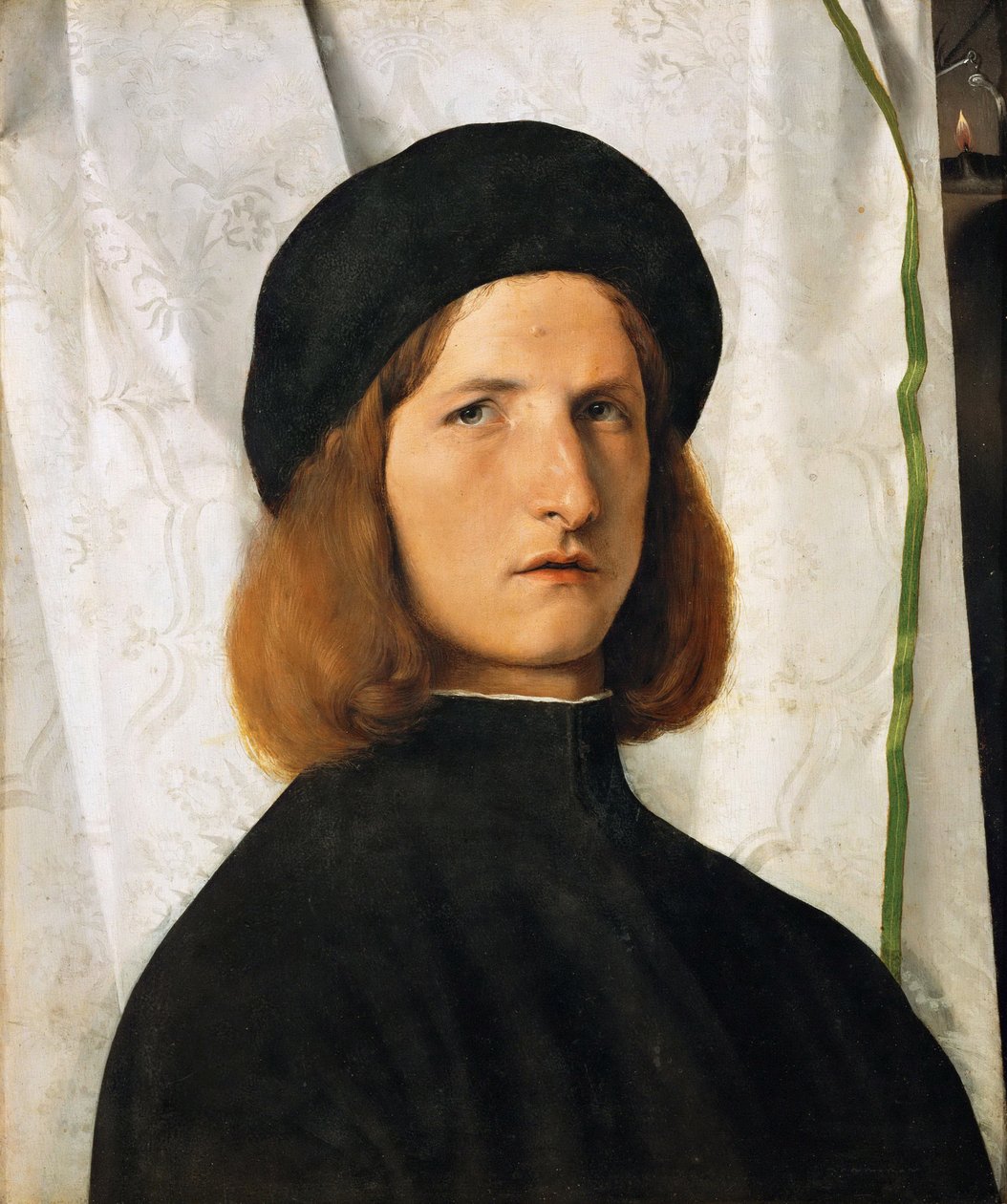 Rönesans : Beyaz Perdeye Karşı Bir Genç Adamın Portresi par Lotto, Lorenzo (1480-1556), c.1508. Ahşap üzerine yağlı boya, 42,3x35,3. Sanat Tarihi Müzesi, Viyana by Lorenzo Lotto