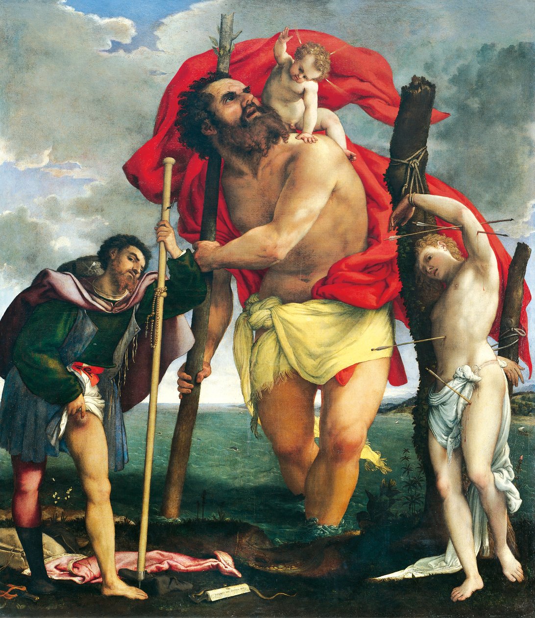 Aziz Rocco ve Sebastian arasındaki St Christopher by Lorenzo Lotto