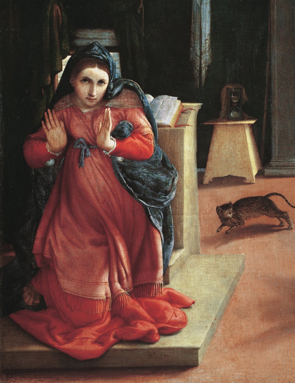 The Müjde”” Bakire Detayı (Duyuru, Bakire detayı) Tablo Lorenzo Lotto (1480-1556) 1535 Pinacoteca Civica, Recanati, İtalya by Lorenzo Lotto