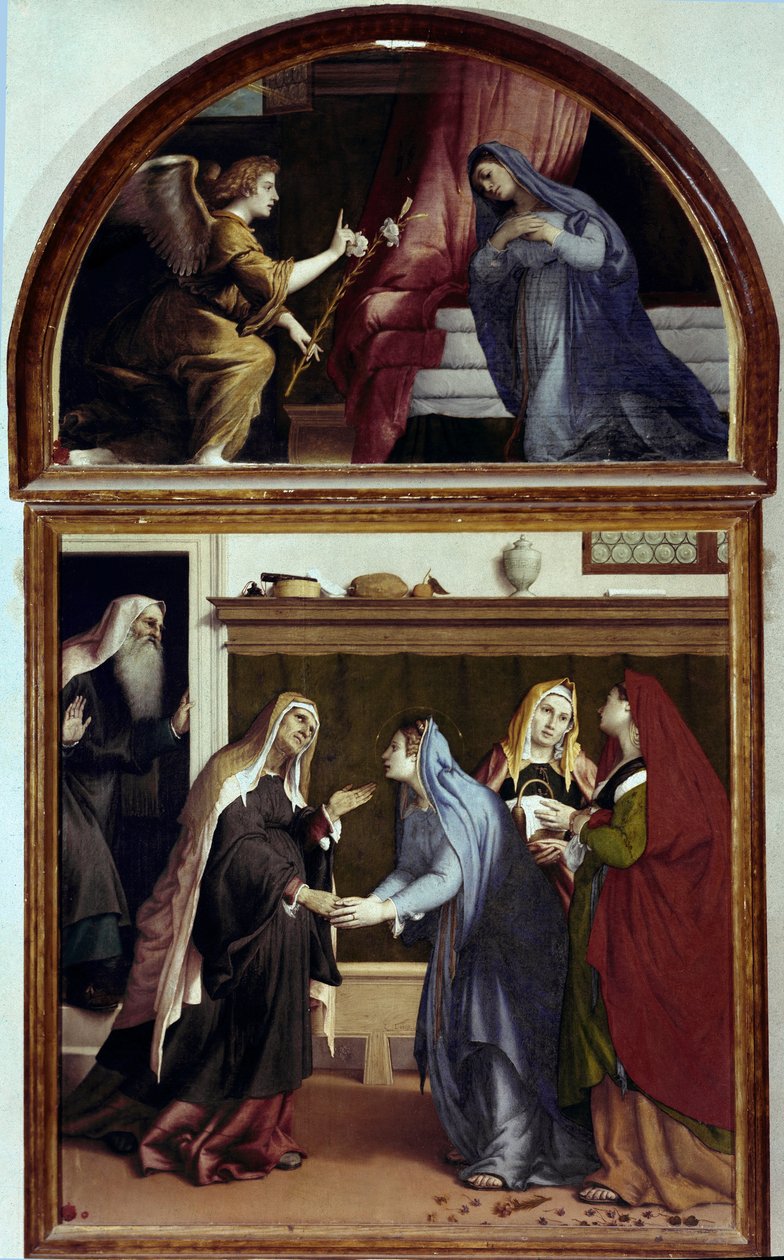 Duyuru. Ziyaretin mihrabının bir parçası (panelde yağ by Lorenzo Lotto