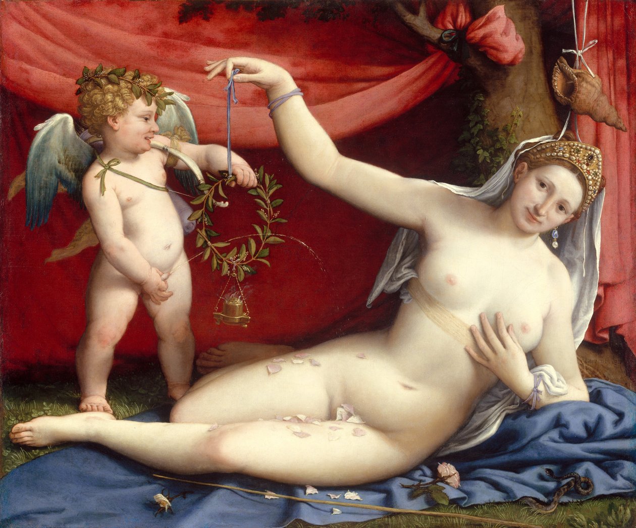 Venüs ve Aşk Tanrısı, c.1525 (tuval üzerine yağlı boya) by Lorenzo Lotto