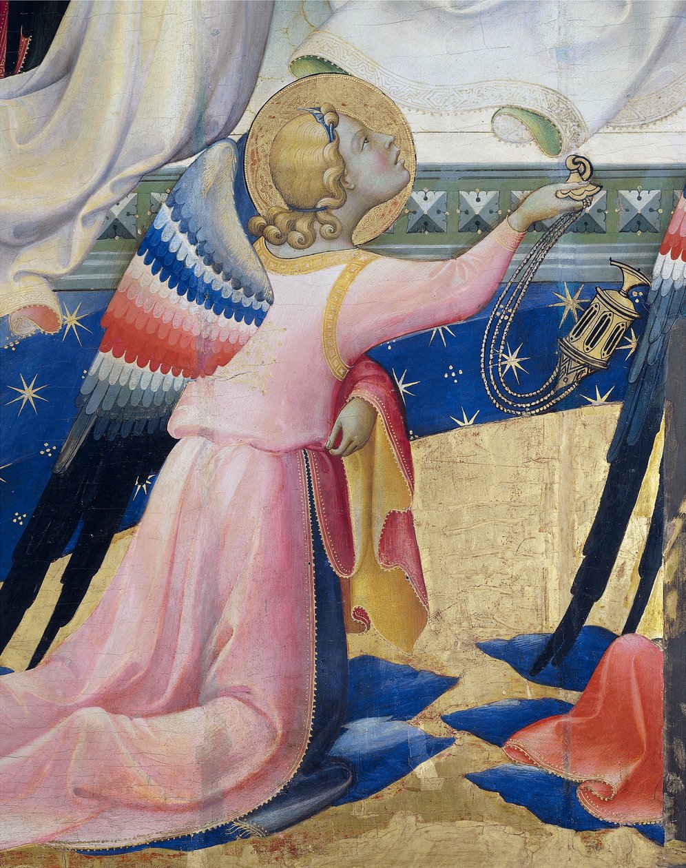 Diz Çökmüş Melek, Lorenzo Monaco'nun (yaklaşık 1370-1425) Bakire Taç Giyme Töreni'nin orta panelinden detay, panelde tempera ve altın rengi, 506x4475 cm by Lorenzo Monaco