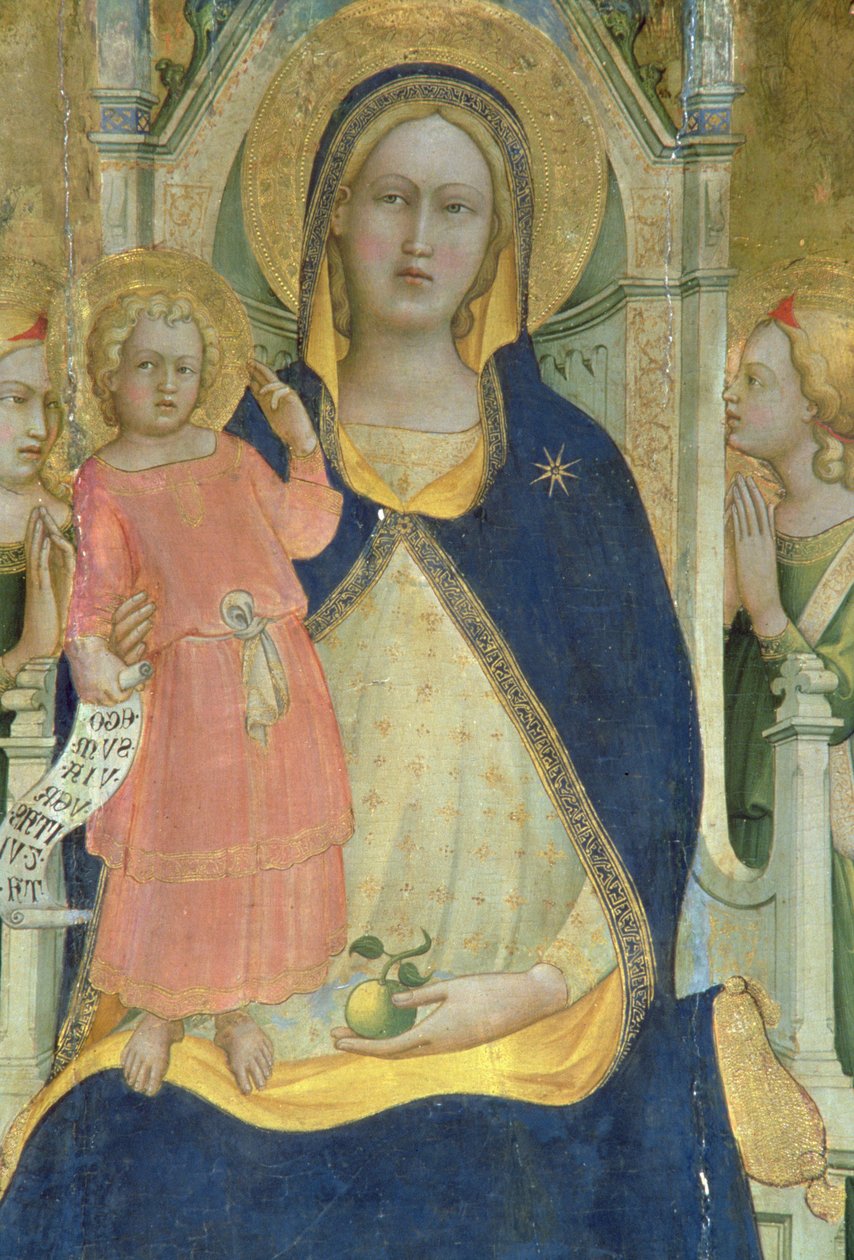 Madonna ve Çocuk Azizler ile taçlandırılmış, Madonna ve Çocuğu gösteren detay, polytych, 1413 by Lorenzo Monaco
