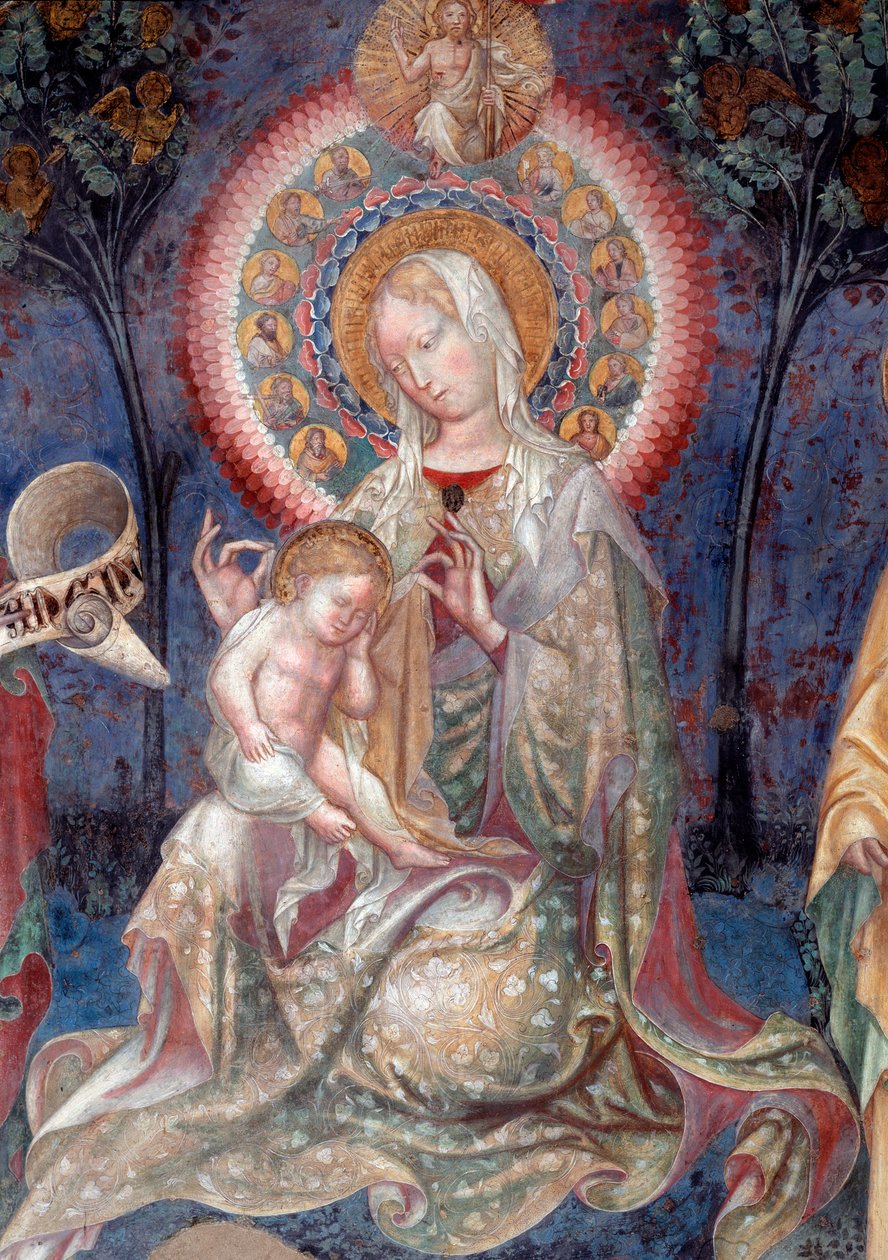 Vaftizci Yahya ve Havari Aziz James ile Bakire ve Çocuk, detay (Fresco by Lorenzo Salimbeni