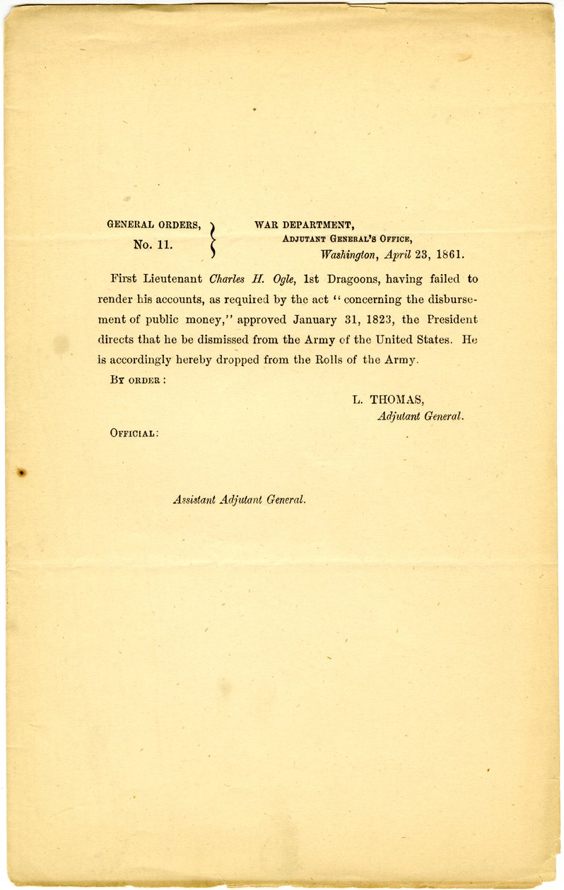General Orders, No. 11, Savaş Departmanı, Adjutant General
