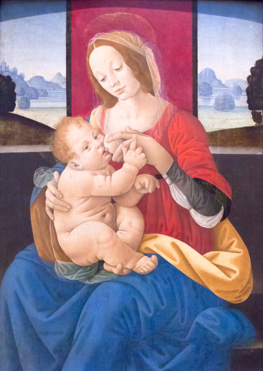 Çocuklu Madonna (ahşap üzerine yağlıboya) by Lorenzo di Credi