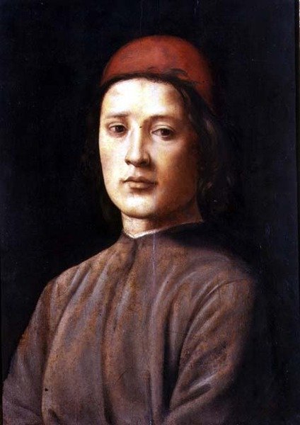 Kırmızı Başlıklı Genç Bir Adamın Portresi (panelde yağlı boya) by Lorenzo di Credi