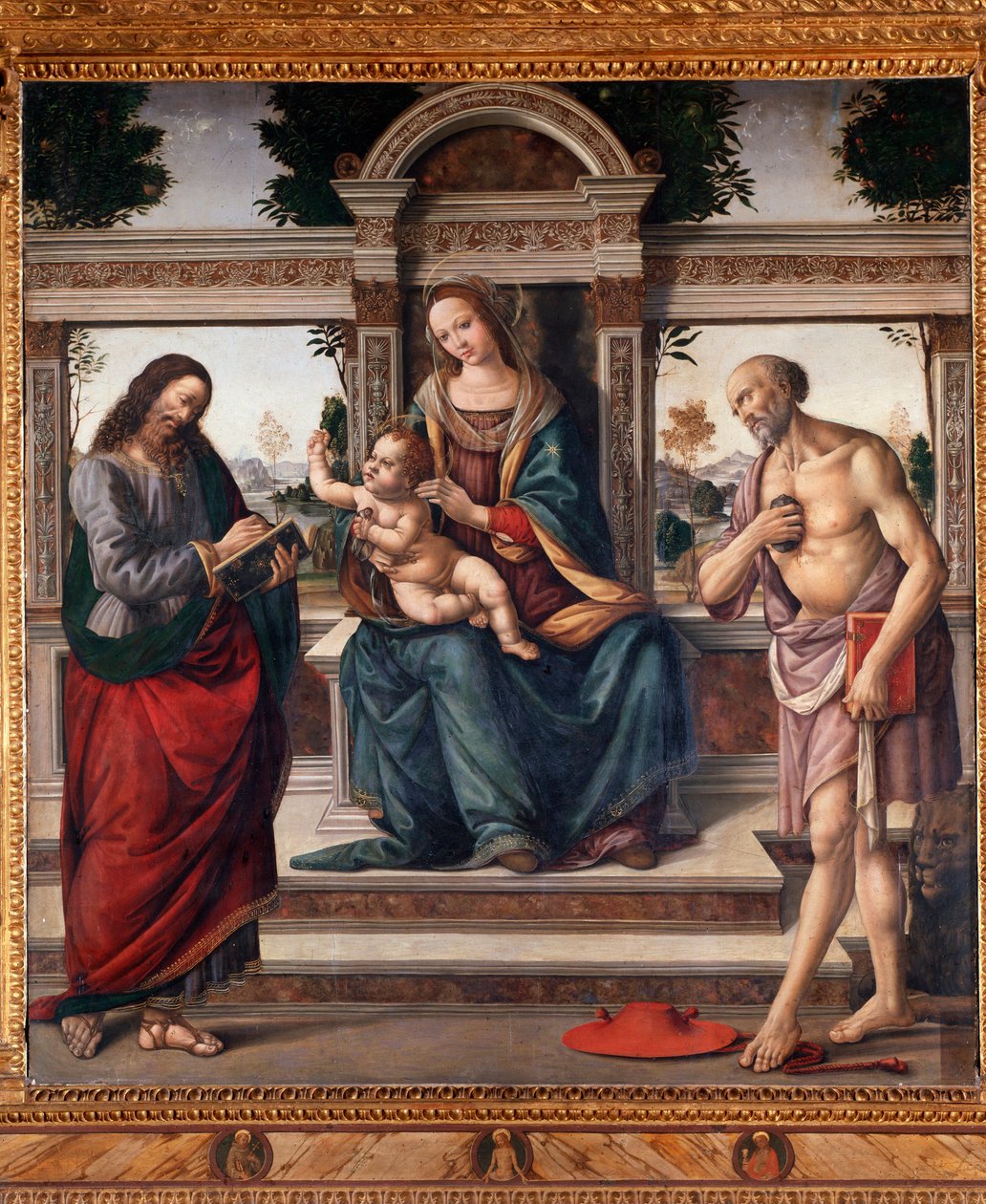 Bakire çocuk ve iki aziz, Aziz Matta ve Aziz Jerome Lorenzo di Credi (1459-1537) tarafından Tablo Floransa, kilise santo Spirito İtalya by Lorenzo di Credi