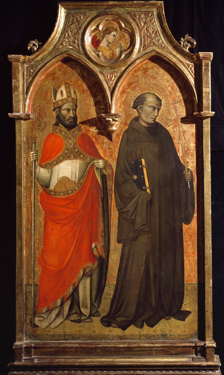 Bari Aziz Nikolaos ve Assisili Aziz Francois Tablo Lorenzo di Niccolo Gerini (14.-15. yüzyıl) Güneş 153,6x85,5 cm Assisi, San Francesco Bazilikası Hazine Müzesi. Perkins Koleji by Lorenzo di Niccolo Gerini