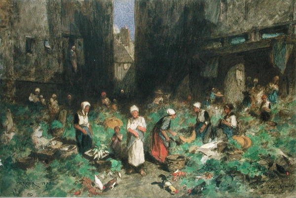 Sebze Pazarı, 1872 (kağıt üzerinde wc) by Louis Adolphe Hervier