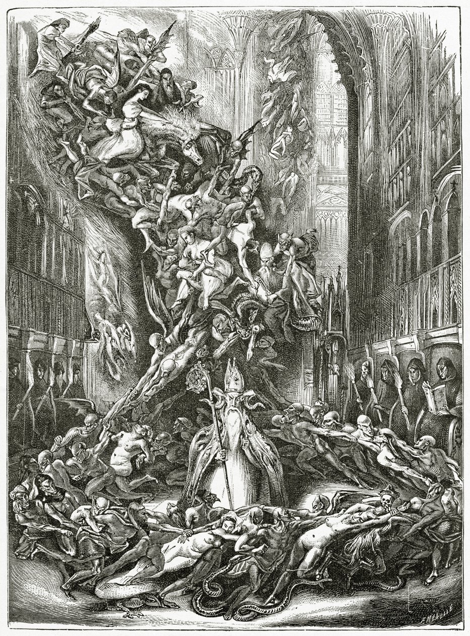 La Ronde du Sabbat, 19. Yüzyıl (bw gravür) by Louis Boulanger