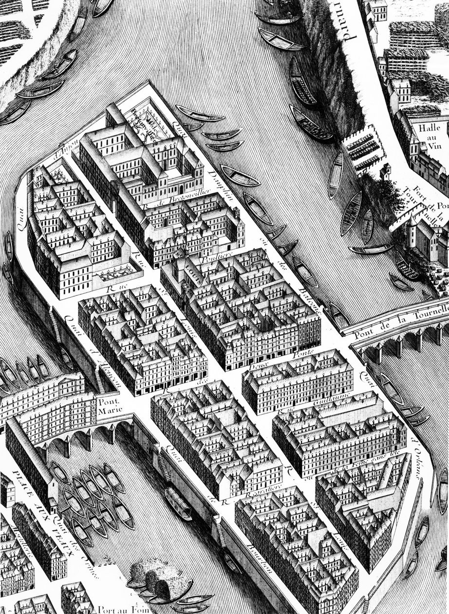 Ile St. Louis, Plan de Turgot olarak bilinen Paris Planından detay, Claude Lucas tarafından oyulmuş, 1734-39 233535 oyma detayı by Louis Bretez