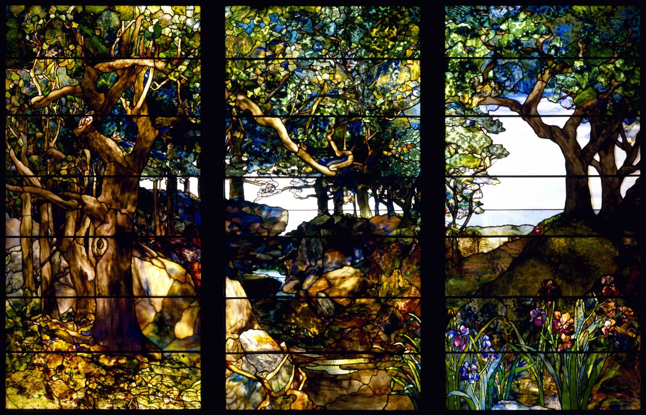 Üç Panelde Ormanlık Bir Peyzaj by Louis Comfort Tiffany