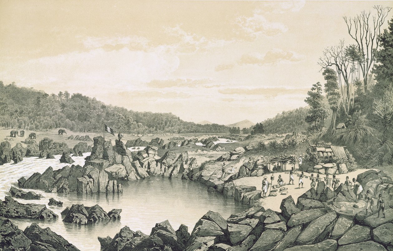Mekong Nehri kıyısındaki Fransız kampı, Duodart de Lagree (1823-68), 1874 tarafından 