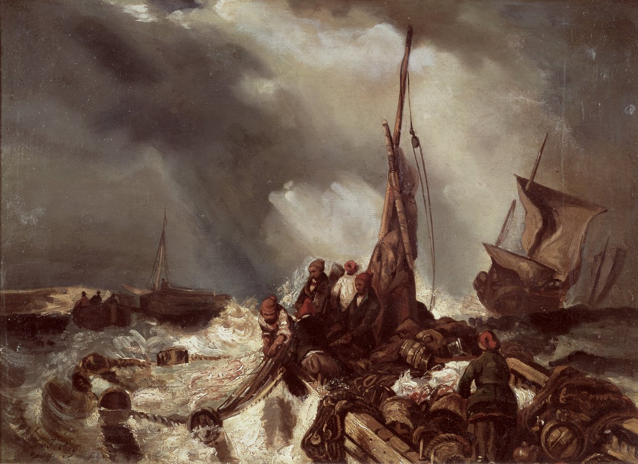 Ağ Çeken Bir Balıkçı, 1868 by Eugene Isabey