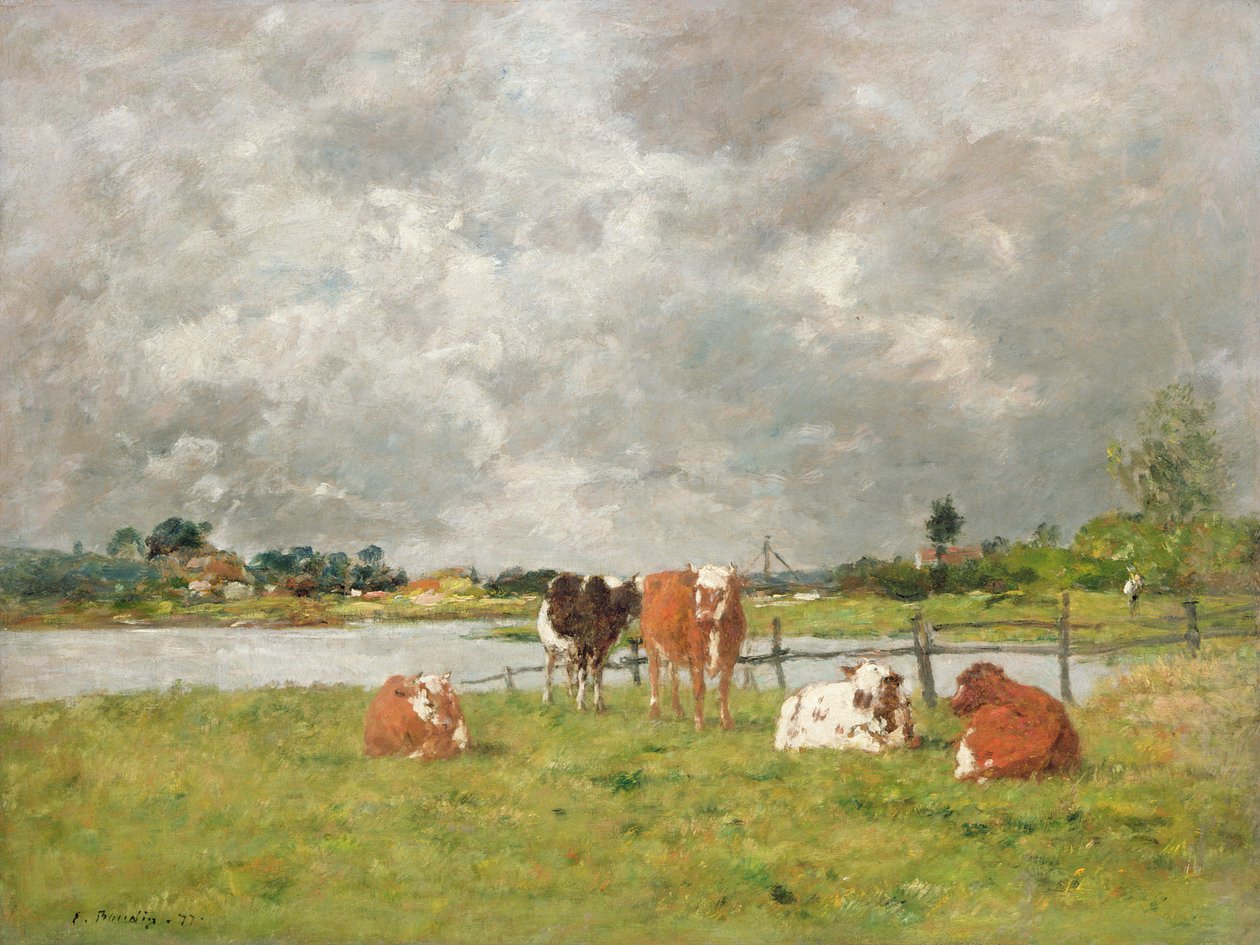Fırtınalı Bir Gökyüzünün Altındaki Tarlada İnekler, 1877 by Eugene Louis Boudin