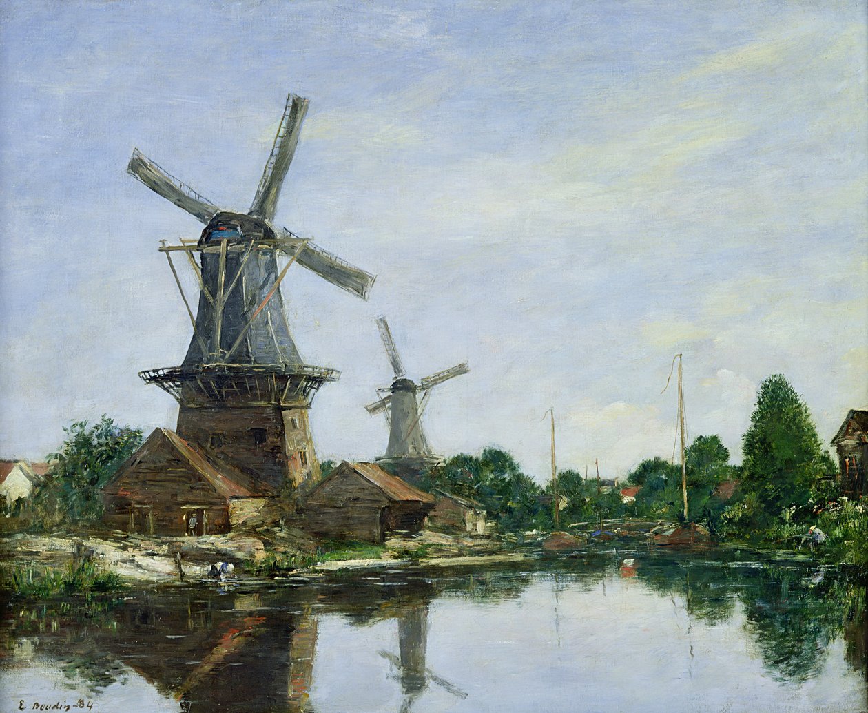 Hollanda Yel Değirmenleri, 1884 by Eugene Louis Boudin