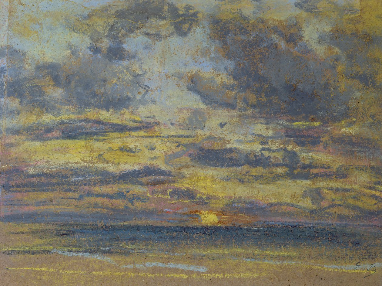 Batan Güneş ile Gökyüzü Çalışması, c.1862-70 (kağıt üzerinde pastel) by Eugene Louis Boudin