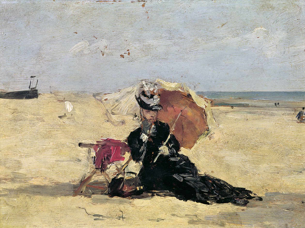 Sahilde Şemsiyeli Kadın, 1880 by Eugene Louis Boudin