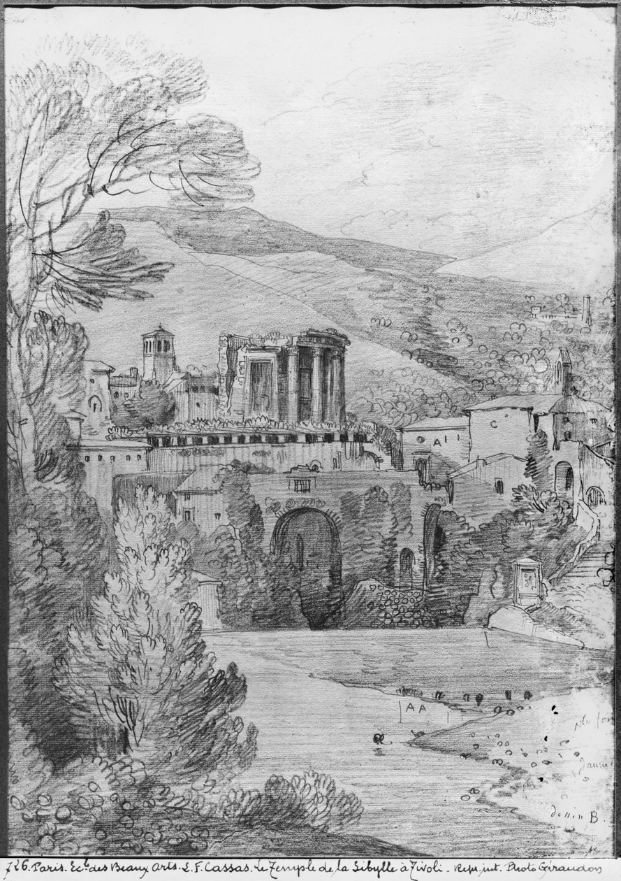 Sibyl Tapınağı, Tivoli (kağıt üzerine siyah kalem) by Louis Francois Cassas