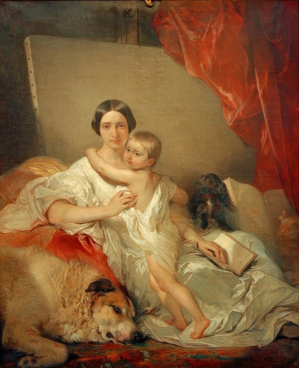 Madam Louis Gallait ve kızı by Louis Gallait