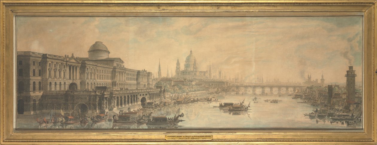 Somerset House, Saint Pauls Katedrali ve Blackfriars Köprüsü by Louis Jean Desprez