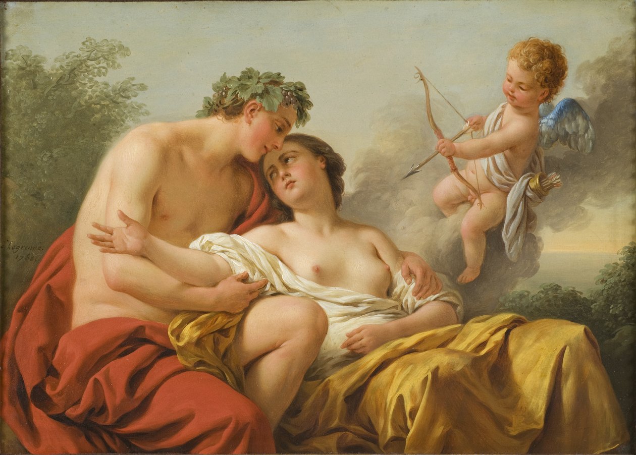 Bacchus ve Ariadne, 1768 (bakır üzerine yağlı boya) by Louis Jean François Lagrenée