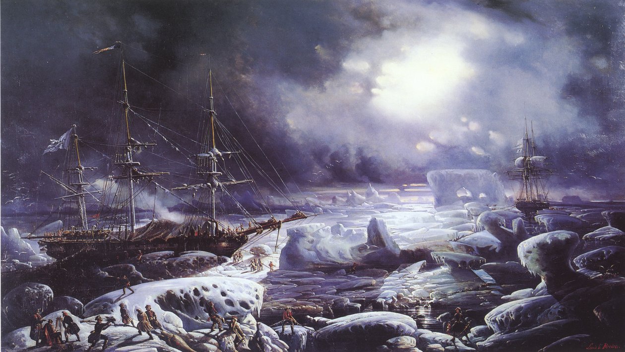 The Astrolabe and Zélée stranded in the Austral Ocean in February 1838 by Louis Le Breton