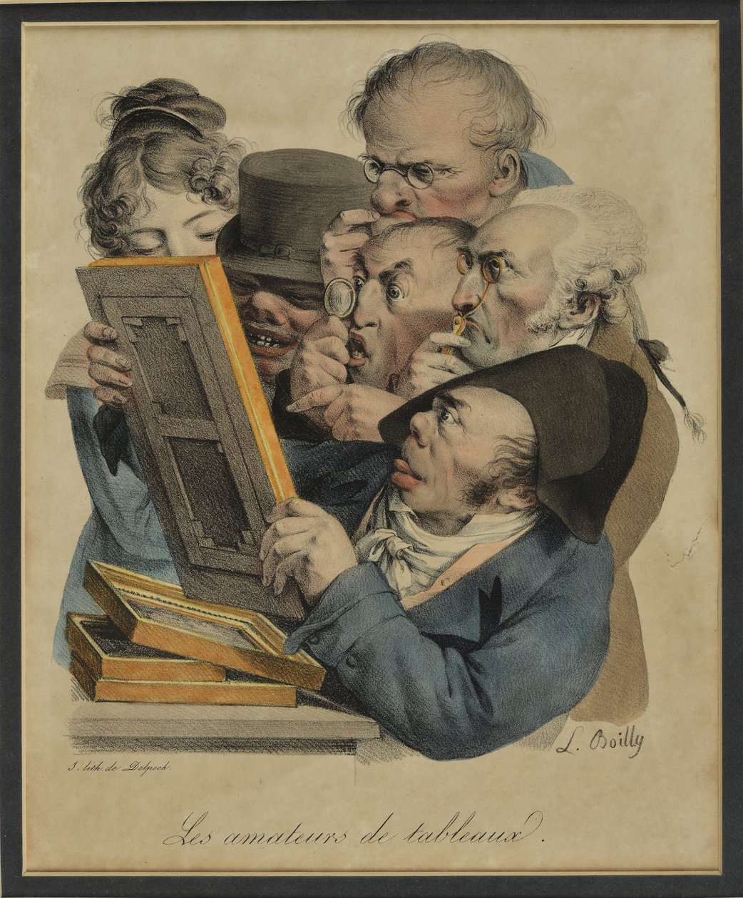 Les Amateurs de Tableaux, 1823 (el boyaması taş) by Louis Leopold Boilly