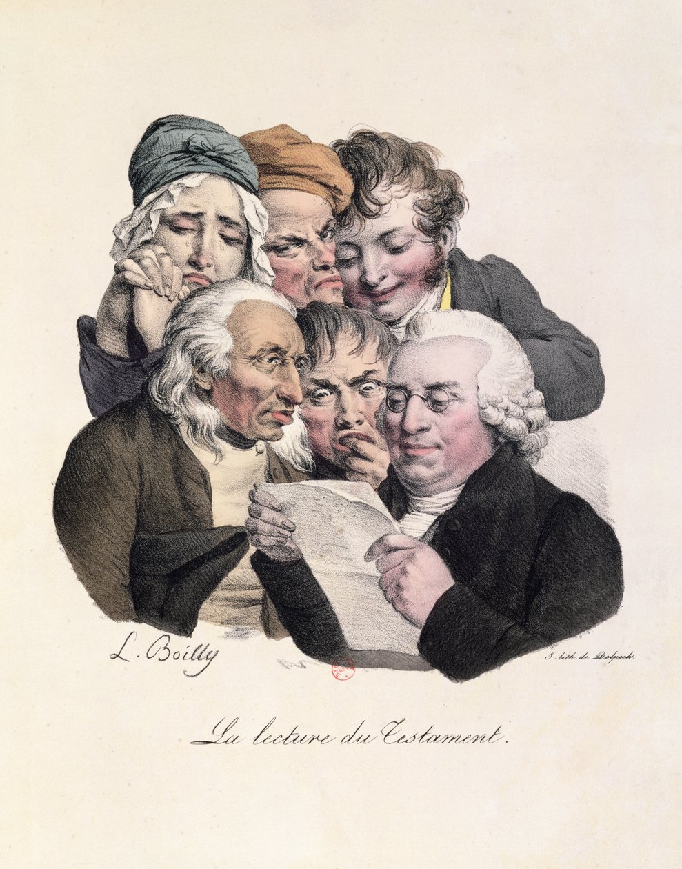 François Seraphin Delpech (1778-1825) tarafından kazınmış Vasiyetnamenin Okunması by Louis Leopold Boilly
