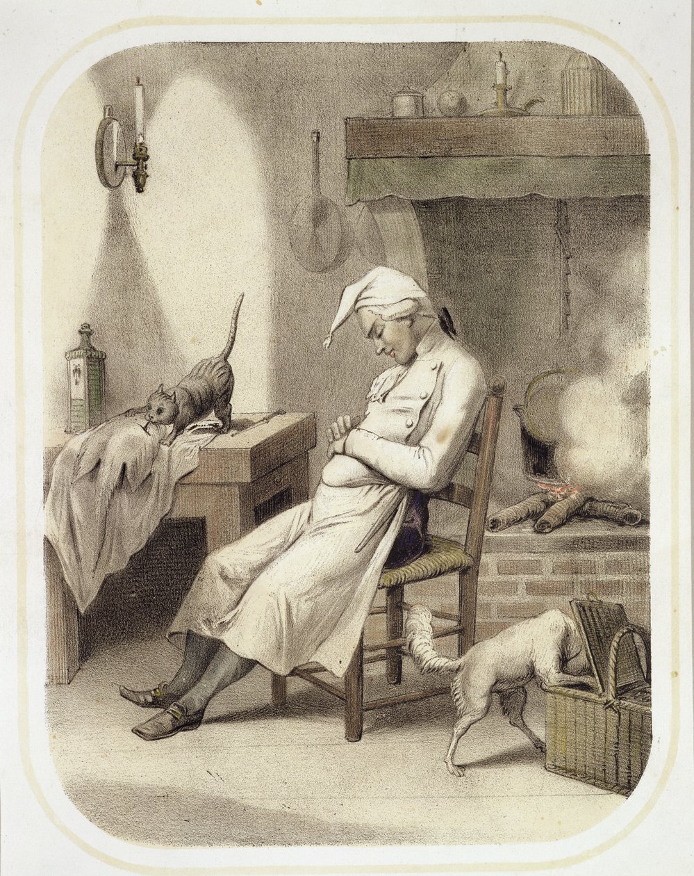 Yedi Ölümcül Günahı tasvir eden bir dizi baskıdan Mutfaktaki Tembellik, 1850 dolayları by Louis Leopold Boilly