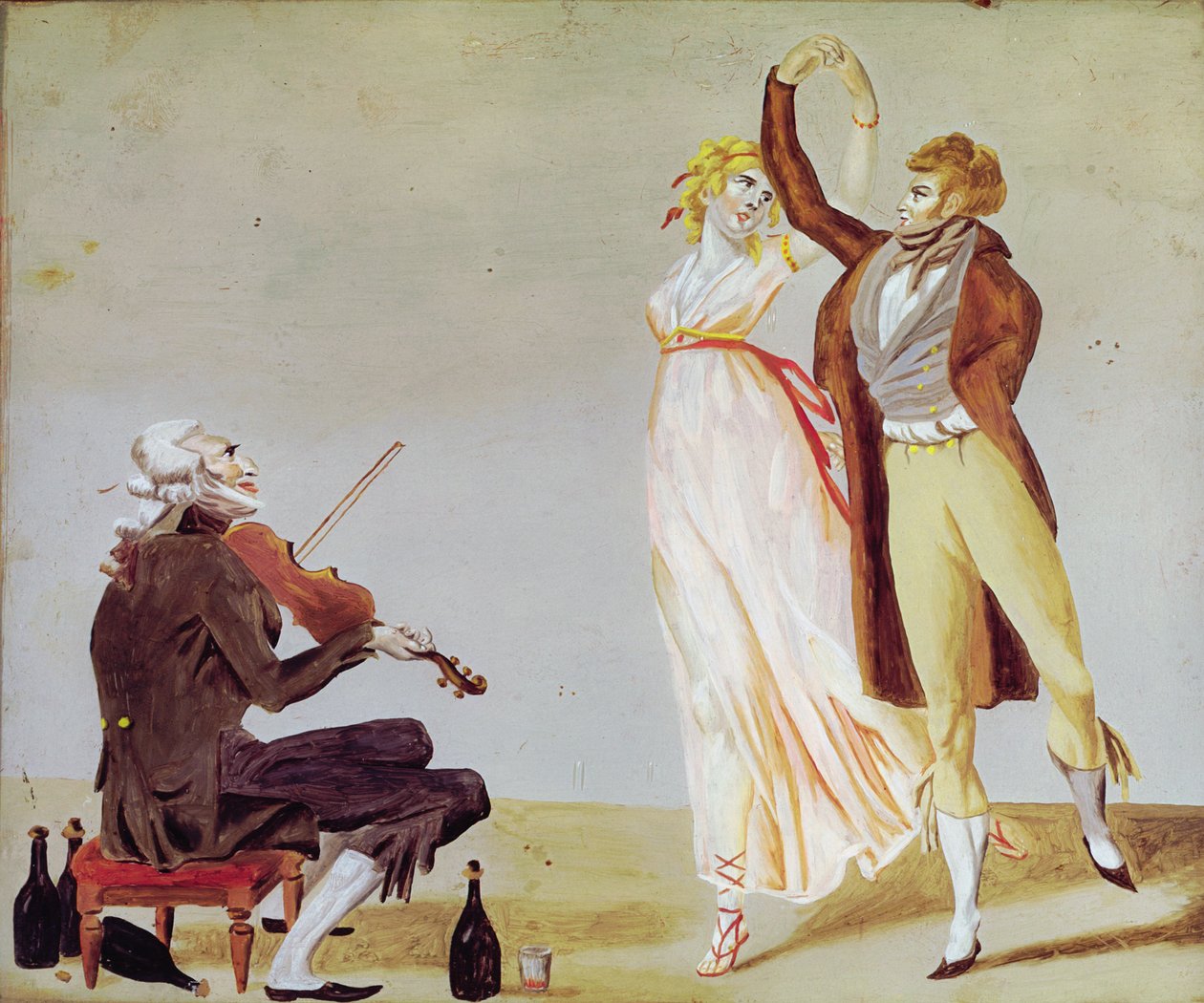 Bir Kemancı ile Merveilleuse ve Incroyable (cam üzerine yağ) by Louis Leopold Boilly