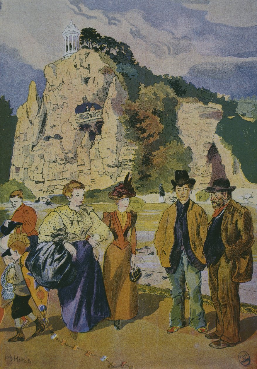 Les Buttes Chaumont (renkli gravür) by Louis Malteste