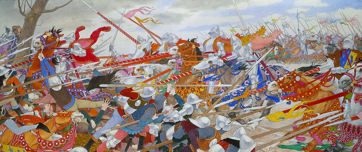 The Turmoil of Conflict, from Joan of Arc Series D, c.1905-11 (oil und gold leaf on canvas) by Louis Maurice Boutet de Monvel