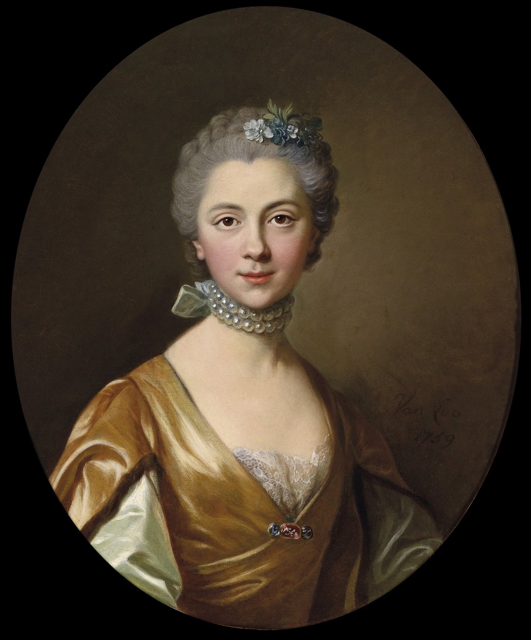 genç bir kadın portresi by Louis Michel van Loo