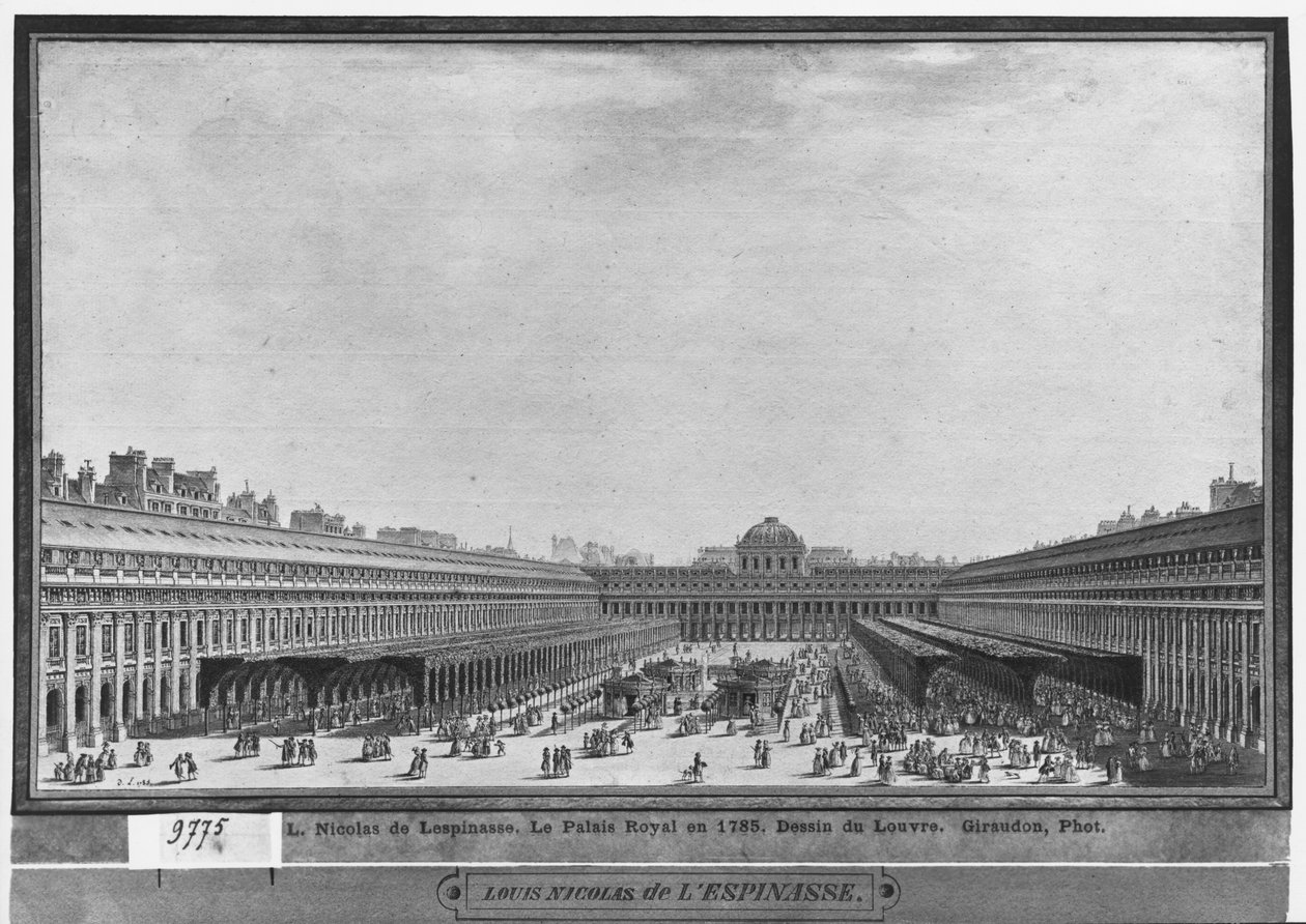 Palais Royal Bahçesi, 1785 (kağıt üzerine wc ve kalem ve gri mürekkep) by Louis Nicolas de Lespinasse