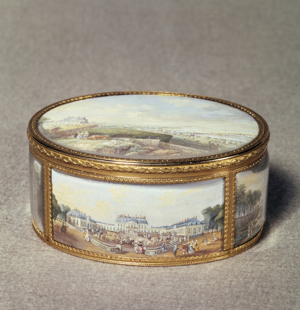 Schloss Bellevue manzaralı enfiye kutusu (altın üzerine emaye) by Louis Nicolas van Blarenberghe