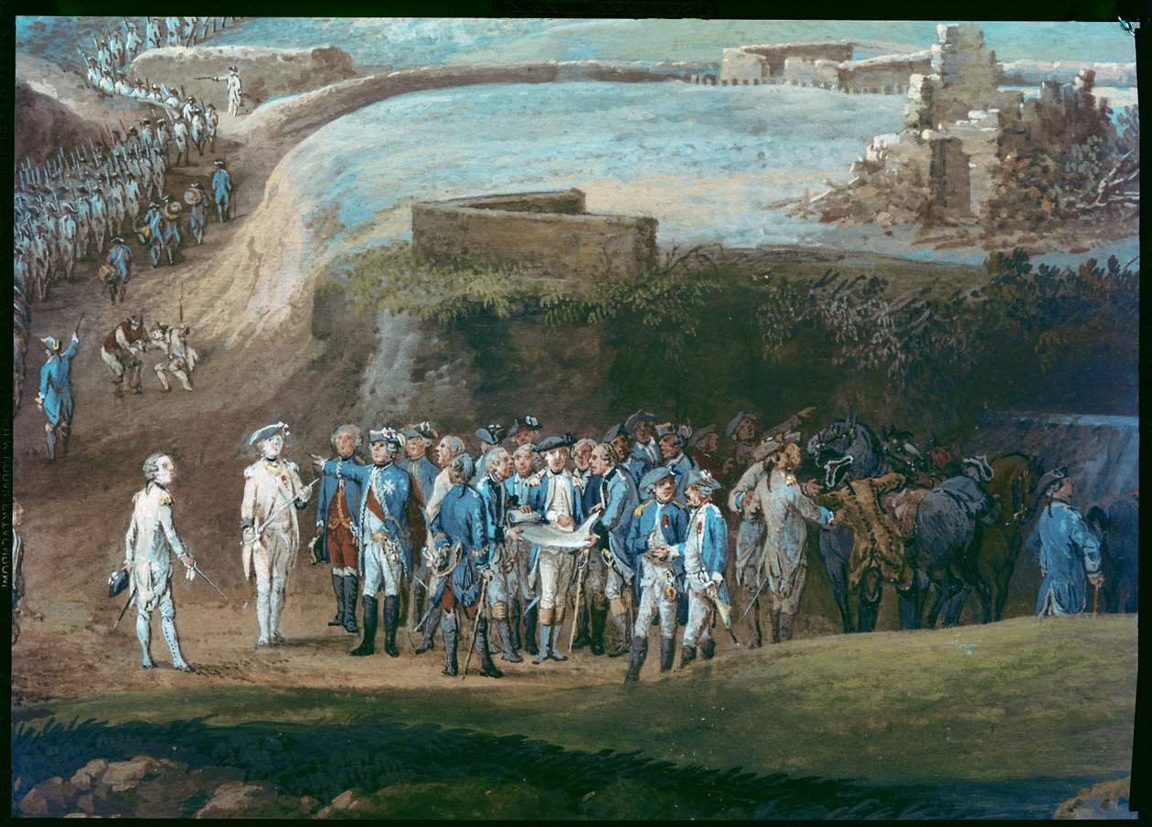Yorktown Kuşatması, 1-17 Ekim 1781, merkez grubun detayı, 1784 by Louis Nicolas van Blarenberghe