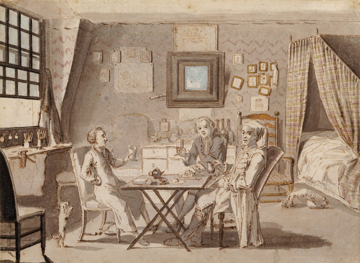 İki Genç Adamla Otoportre (kalem ve kahverengi mürekkep ve kağıt üzerinde tuvalet) by Louis Philippe Boitard