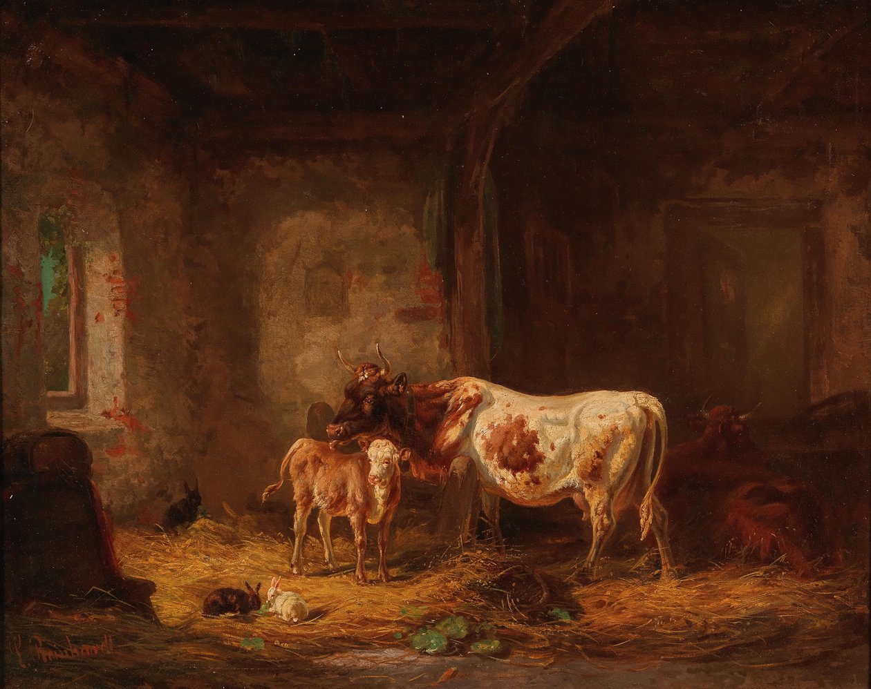 Ahırdaki İnekler ve Tavşanlar by Louis Reinhardt
