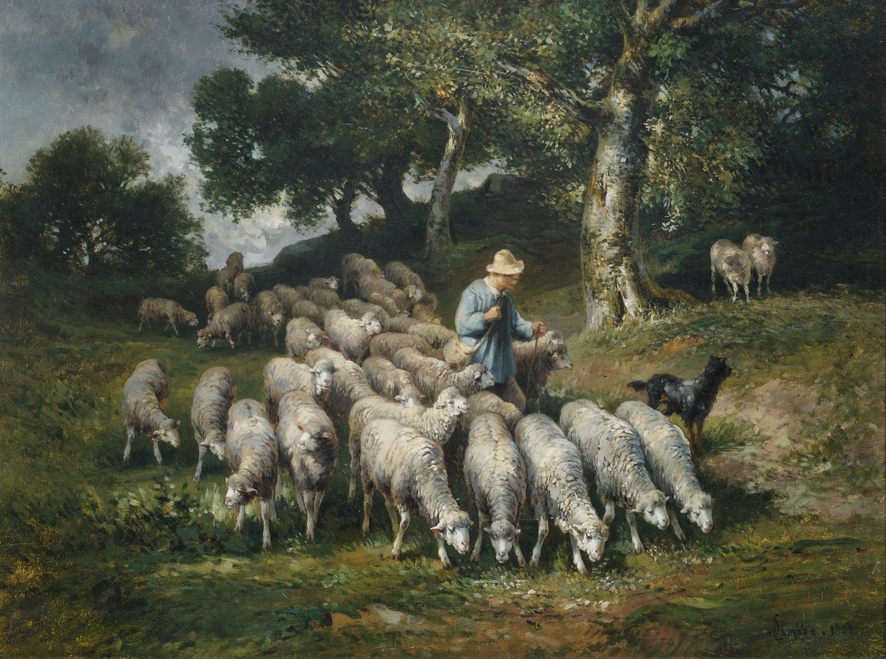 Tepelik bir manzarada koyun sürüsü by Louis Robbe